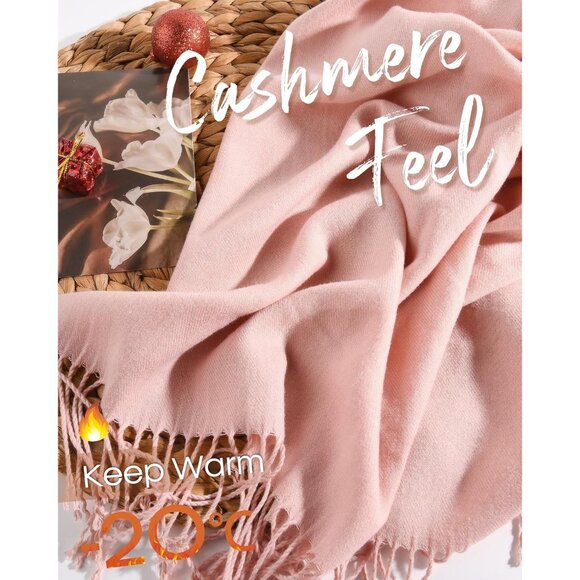 Women's Pink Pashmina Shawl Wraps Cashmere Feel Winter Scarf Soft Warm Blanket - Picture 6 of 6